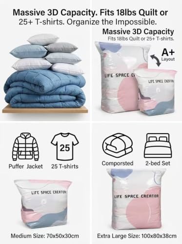 No Pump Vacuum Storage Bags, Extra Large Space Saver Compression Bags-4-L - Image 2