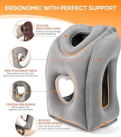 Sunany Travel Pillow, Upgraded Plane Pillow for Long Flights, Inflatable Neck Pillow Used for Airplanes,Cars,Buses,Trains,Office Napping with Eye Mask,Earplugs (Gray) - Image 3