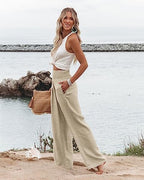 Angerella Womens Elastic High Waisted Palazzo Pants Casual Wide Leg Long Lounge Pant Trousers with Pocket - Image 3