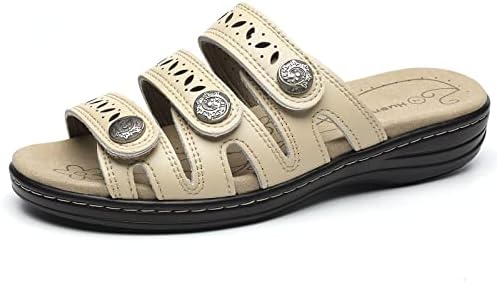 Women's Comfort Leather Slides Lightweight Flat Sandals Cute Slip On Casual Walking Slippers - Image 2