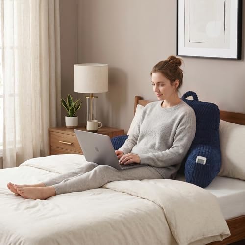 Reading Pillow for Sitting in Bed with Arm,Blue Corduroy,M - Image 2