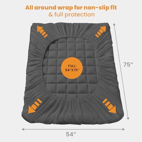 MATBEBY Full Size Mattress Pad - Cooling Breathable Mattress Topper, Quilted Fitted Mattress Protector, Pillow Top Mattress Cover with 8-21" Deep Pocket, Machine Washable, Dark Grey, 54x75 Inches - Image 5