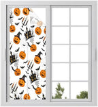 Window Privacy Film Frosted, Orange Pumpkins Halloween Static Cling Door Window Covering, Haunted Houses Bats Horror UV Blocking Windows Film for Office, Hotel, Bedroom, 29.5 x 78.7 Inches by Unknown
