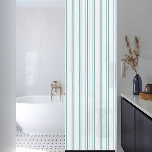 Window Privacy Film Frosted, Teal Green Lines Reusable Static Cling Window Tints, Modern Vertical Striped Vintage Minimalist Heat Control Windows Films for Offices, Balcony, 29.5 x 118 Inches - Image 3