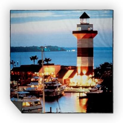 3dRose Harbour Town Lighthouse at Hilton Head Island at Dusk Picnic Blanket by 3dRose