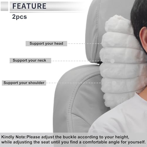 Car Headrest Pillow Ergonomic Comfortable Neck Support Pillow Car Seat Headrest Plush Memory Foam Adjustable Width White 2 Pc for Driving Travel - Image 2
