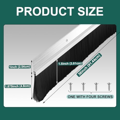 Door Sweep Brush Aluminum, 1.5 x 36 Inch, Silver, 2 Set - Image 2