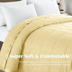 puredown® Down Blankets Queen Size - Soft Lightweight Bed Blanket for All Seasons, Cozy Warm Luxury Blanket with Satin Trim, Microfiber Cover, Yellow (90"X90") - Image 3