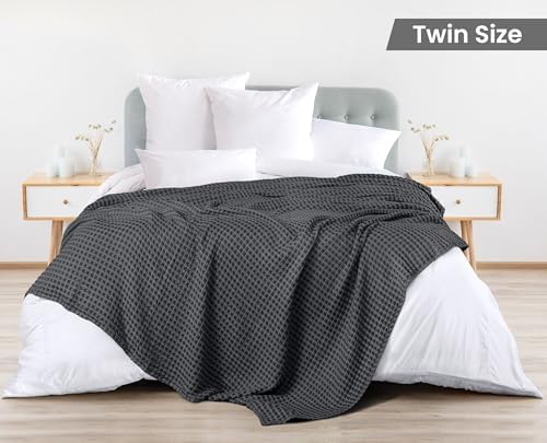 Utopia Bedding 100% Cotton Waffle Blanket Twin Size Charcoal, 90x72 Inch - Image 2