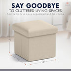 Ornavo Home Small Square Storage Ottoman, Set of 2, 12x12x12, Beige - Image 2