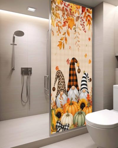 Window Privacy Film Frosted, Thanksgiving Fall Static Cling Door Window Covering, Gnomes Pumpkin Flower Maple Leaf Plaid UV Blocking Windows Film for Office, Hotel, Bedroom, 29.5 x 78.7 Inches - Image 3