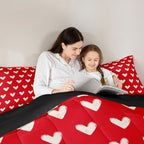 Red White Comforter Set King Size Cute Heart Pattern Bedding For Kids Boys Girls Valentine Day Gift Quilt Cartoon Love Geometric Duvet Insert Love Heart Soft Warm Bedding Sets Bedroom Decor 3Pcs - Image 5