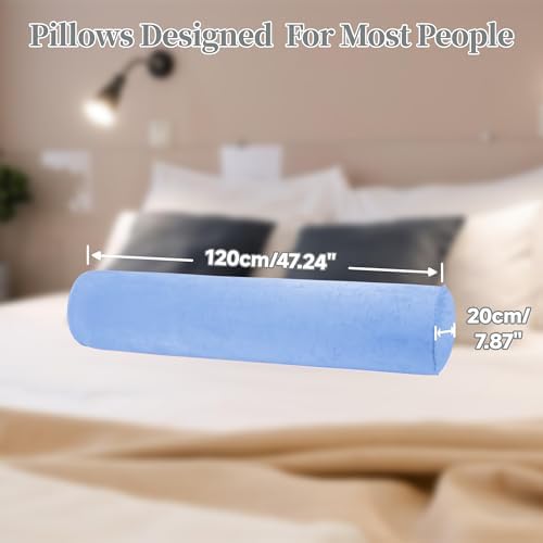 Travel Body Pillow for Adults, Inflatable Travel Pillows, Multifunctional Side Sleeper Pillows, Round Bolster Pillow for Bed (Blue) - Image 2