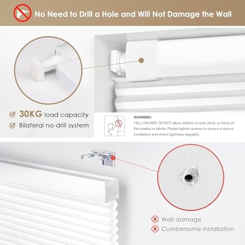 LazBlinds No Drill Cordless Cellular Shades, 30" W x 48" H, White - Image 2