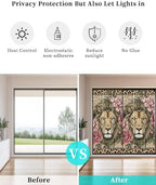 Window Privacy Film Frosted, Lion Print Non-Adhesive Static Cling Window Tint, Vintage Peony Flower Chic Wild Animals Texture Insulated Windows Frosted Films for Living Room, 35.4 x 78.7 Inches - Image 6