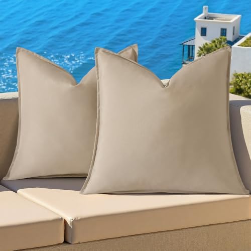 decorUhome Outdoor Waterproof Faux Linen Throw Pillow Covers 26x26 Set of 2 by decorUhome