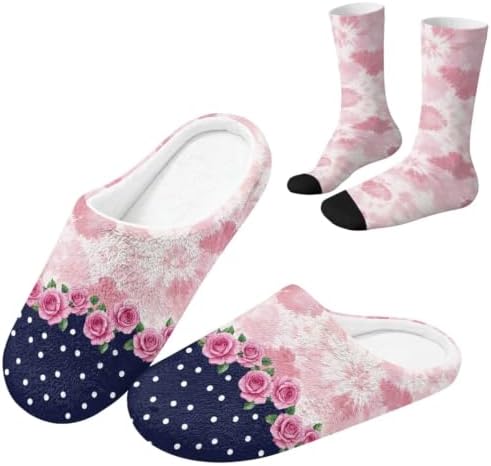Fuzzy Slipper with Socks for Women Slip On House Slipper and Socks Set Cozy Fuzzy Slippers for Indoor by Baxinh