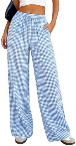 PRETTYGARDEN Womens Pants Elastic Waist Striped Lightweight Palazzo Pant by PRETTYGARDEN