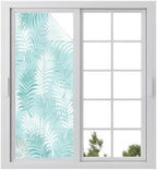 Window Privacy Film Frosted, Teal Blue Botanical Static Cling Door Window Covering, Summer Palm Leaves Foliage Tropical UV Blocking Windows Film for Office, Hotel, Bedroom, 29.5 x 78.7 Inches by Unknown