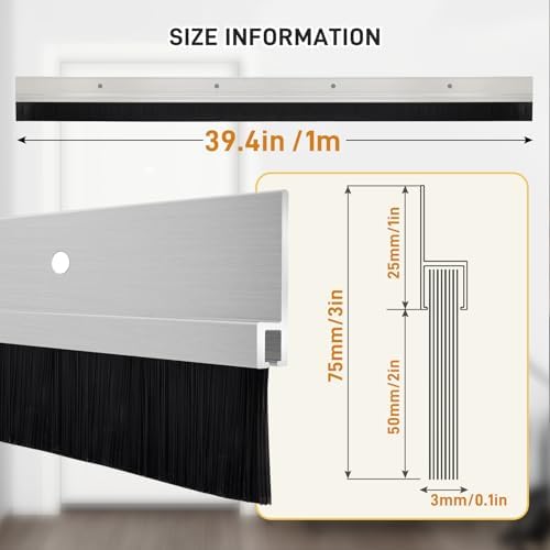 2 Pcs Door Sweep Door Brush Bottom Sweep with H-Shape Aluminum Alloy Base for Home、Industrial，2-Inch Door Brush (3Inch Wx39.4Inch L),Silver - Image 2