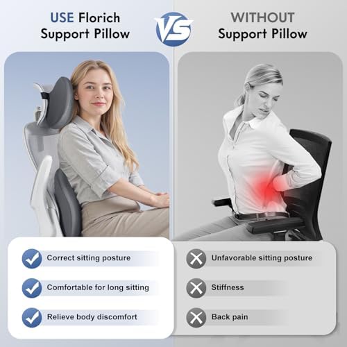 FLORICH Lumbar Support Pillow and Neck Pillow for Office Chair Car, Ergonomic Memory Foam Back Support for Office Gaming Chair Driving Seat Wheelchair, Relieves Neck, Back & Sciatica Pain – Grey - Image 5