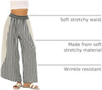 Athlisan Womens Summer Casual Loose Striped Wide Leg Lounge Pants Elastic Waist Palazzo Trousers - Image 4