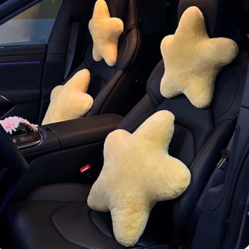 4 Pack Star Car Headrest Pillow and Lumbar Support Pillow Soft Yellow Star Decorative Pillows for Driving Cars Decor by Unknown