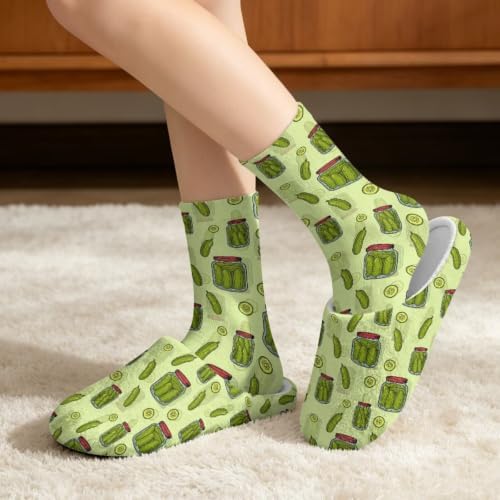 Jeiento Fuzzy Slippers and Crew Sock Set for Women Men Couple Warm Cozy Memory Foam House Shoes Soft Slip-on Slides for Home,Travel - Image 2