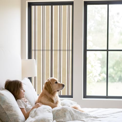 Window Privacy Film Frosted, Beige Striped Static Cling Door Window Covering, Modern Farmhouse Vertical Stripes UV Blocking Windows Film for Office, Hotel, Bedroom, 29.5 x 78.7 Inches - Image 2