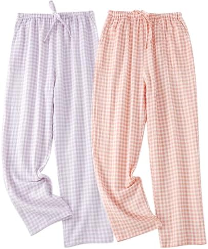 STMAHER 2 Pack Women's Cotton Pajama Bottoms Lightweight Sleep & Lounge Pants Plaid Sleepwear Long Pj Pants by STMAHER