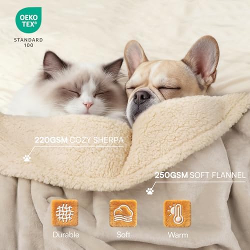Luciphia Waterproof Pet Blanket, Liquid Pee Proof Dog Blanket for Sofa Bed Couch, Reversible Sherpa Fleece Furniture Protector Cover for Small Medium Large Dogs Cats, Grey Beige X-Large（85" x 57"） - Image 3