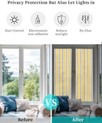 Window Privacy Film Frosted, Yellow Brown Striped Reusable Static Cling Window Tints, Modern Farmhouse Vertical Stripes Heat Control Windows Films for Offices, Balcony, 29.5 x 118 Inches - Image 6