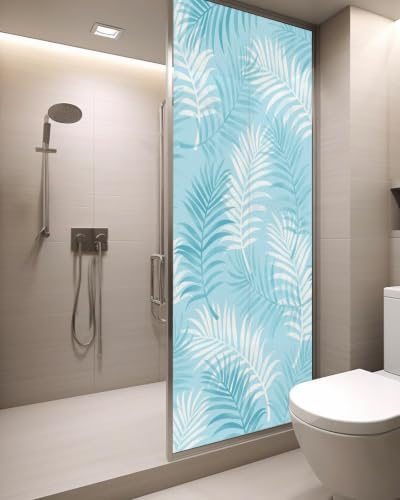 Window Privacy Film Frosted, Blue Botanical Static Cling Door Window Covering, Summer Palm Leaves Foliage Tropical UV Blocking Windows Film for Office, Hotel, Bedroom, 29.5 x 78.7 Inches - Image 3