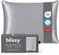 Blissy Silk Pillowcase - 100% Pure Mulberry Silk - 22 Momme 6A High-Grade Fibers - Silk Pillow Cover for Hair & Skin - Regular, Queen & King (Silver, Standard) by Blissy