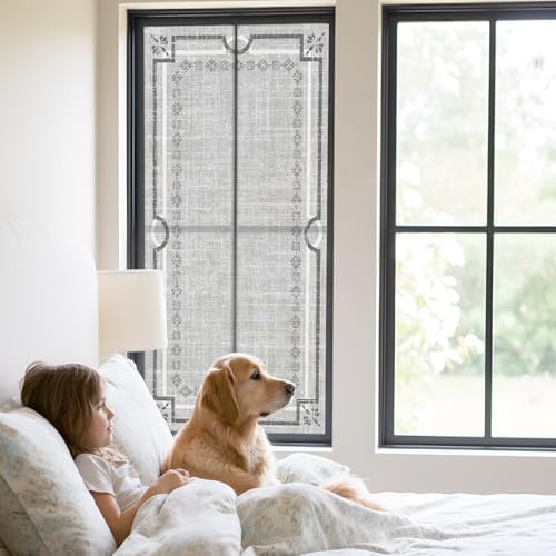 Window Privacy Film Frosted, Gray Botanical Static Cling Door Window Covering, Vintage Florals Geometric Minimalist UV Blocking Windows Film for Office, Hotel, Bedroom, 29.5 x 78.7 Inches - Image 2