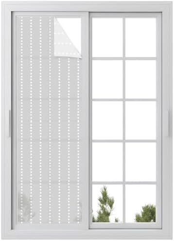 Window Privacy Film Frosted, Geometric Stripes Reusable Static Cling Window Tints, Polka Dots Abstract Modern Grey Heat Control Windows Films for Offices, Balcony, 29.5 x 118 Inches by Unknown