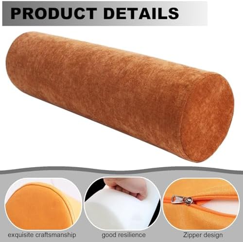 Round Neck & Lumbar Support Bolster Pillow, High-Density Foam Cylindrical Pillow with Removable Washable Cover for Head Back Neck Leg & Body Support(Yellow,5x24in/12x60cm) - Image 5