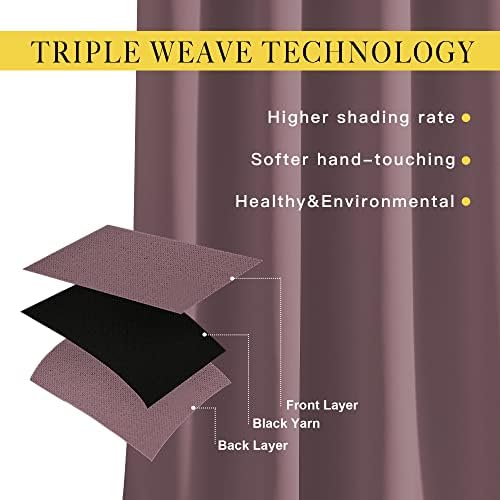 NICETOWN Bedroom Curtains 63 inch Length 2 Panels - Grommet Top Blackout Room Darkening Sound Reduction Cold & Heat Reducing Privacy Thermal Drapes for Living Room, Dry Rose, W52 x L63 - Image 3