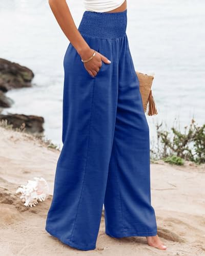 Angerella Womens Elastic High Waisted Palazzo Pants Casual Wide Leg Long Lounge Pant Trousers with Pocket - Image 4