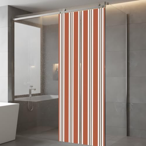 Window Privacy Film Frosted, Burnt Orange Brown Striped Static Cling Door Window Covering, Modern Farmhouse Vertical Stripes UV Blocking Windows Film for Office, Hotel, Bedroom, 29.5 x 78.7 Inches - Image 5