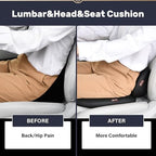 Coverado Seat Cushion and Lumbar Support Pillow for Driving Seat, Neck Headrest Pillow with Adjustable Strap, Soft and Breathable PU Leather, High Density Memory Foam for Neck & Lower Back Pain Relief - Image 3