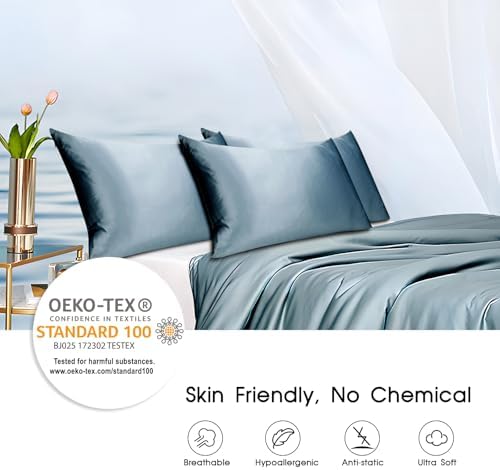 100% Mulberry Silk Pillowcase with Hidden Zipper,Both Sides Pure Silk Breathable Pillow Case for Hair and Skin,19 Momme Grade 6A,1pc,Ash Blue,Queen Size 20x30 Inches - Image 5