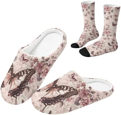 Fuzzy Slipper with Socks for Women Slip On House Slipper and Socks Set Cozy Fuzzy Slippers for Indoor by Baxinh