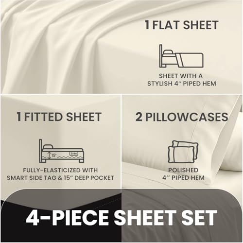 Pizuna 100% Cotton Full Sheet Set 600 Thread Count New Ivory - Image 4