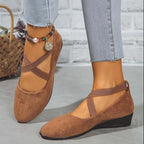 Women's Crisscross Strap Wedge Shoes,Womens Round Toe Ballet Wedge Dress Shoe Elegant Suede Comfy Slip-On Pump - Image 3
