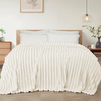 Exclusivo Mezcla Striped California King Fleece Bed Blanket, Ivory by ExclusivoMezcla