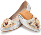 KUNWFNIX Women Ballet Flats Rhinestone Wedding Ballerina Shoes Foldable Sparkly Comfort Slip on Flat Shoes by KUNWFNIX