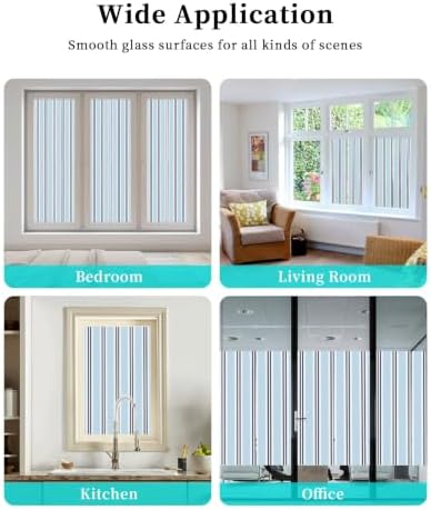 Window Privacy Film Frosted, Light Blue Striped Non-Adhesive Static Cling Window Tint, Minimalist Vertical Stripes Insulated Windows Frosted Films for Living Room, 35.4 x 78.7 Inches - Image 7