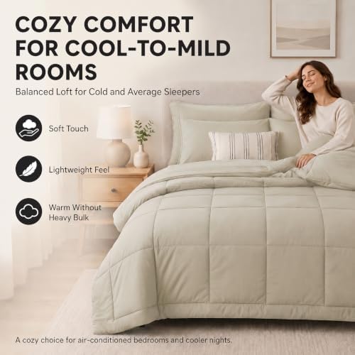 CozyLux Queen Comforter Set Oatmeal - 7 Pieces Bed in a Bag - Image 4