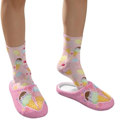 Jeiento Winter Fuzzy Slipper and Crew Socks Warm Winter Shoes Lightweight Soft Cushion House Slipper Bedroom Shoes - Image 4
